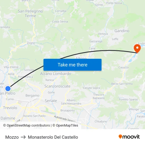 Mozzo to Monasterolo Del Castello map