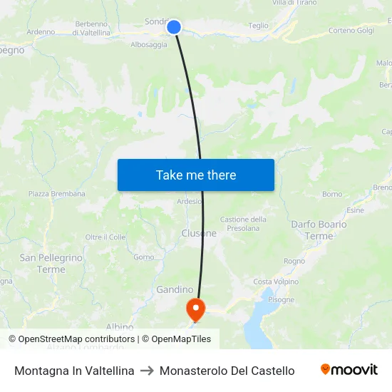 Montagna In Valtellina to Monasterolo del Castello map