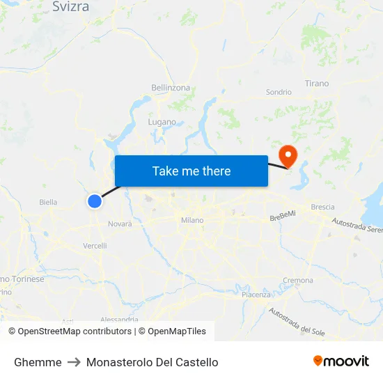 Ghemme to Monasterolo del Castello map