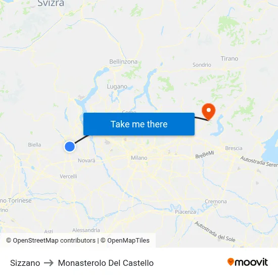 Sizzano to Monasterolo del Castello map