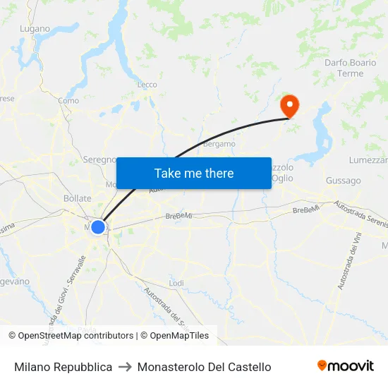 Milan Repubblica to Monasterolo del Castello map