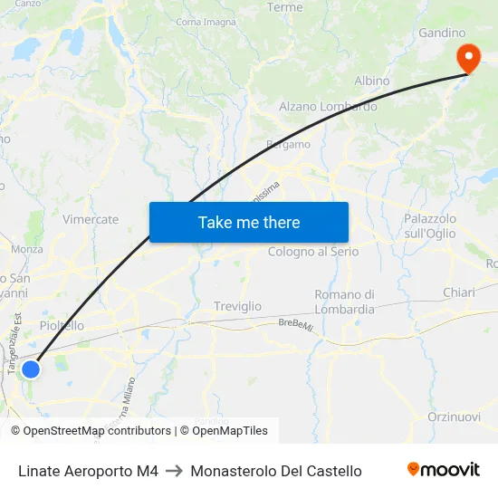 Linate Airport M4 to Monasterolo del Castello map