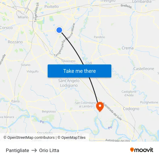 Pantigliate to Orio Litta map