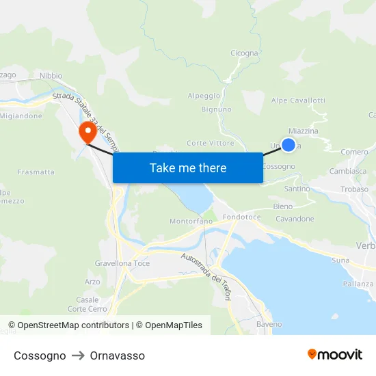 Cossogno to Ornavasso map