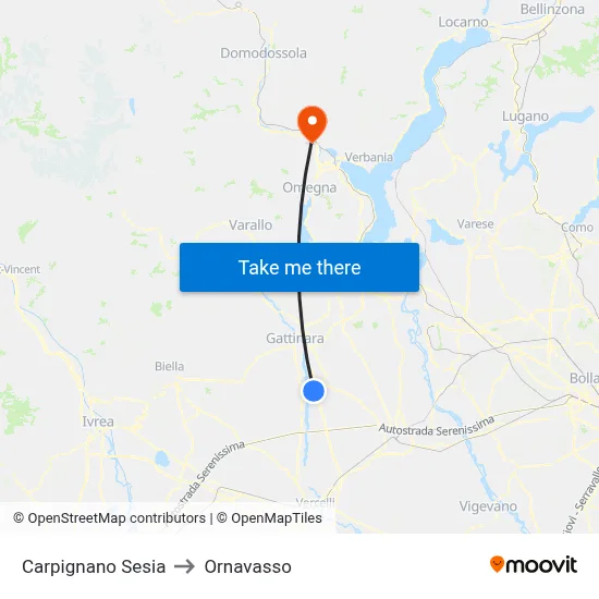 Carpignano Sesia to Ornavasso map