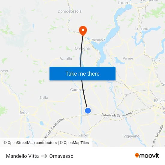 Mandello Vitta to Ornavasso map