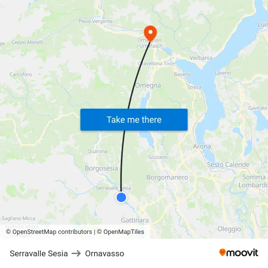 Serravalle Sesia to Ornavasso map