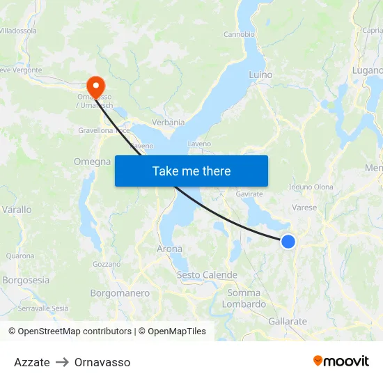 Azzate to Ornavasso map
