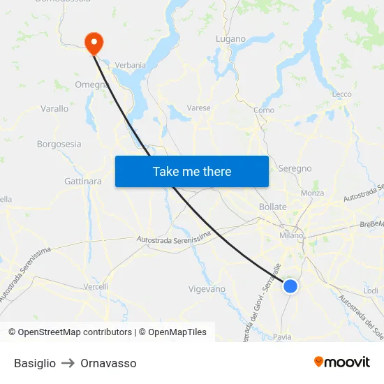 Basiglio to Ornavasso map