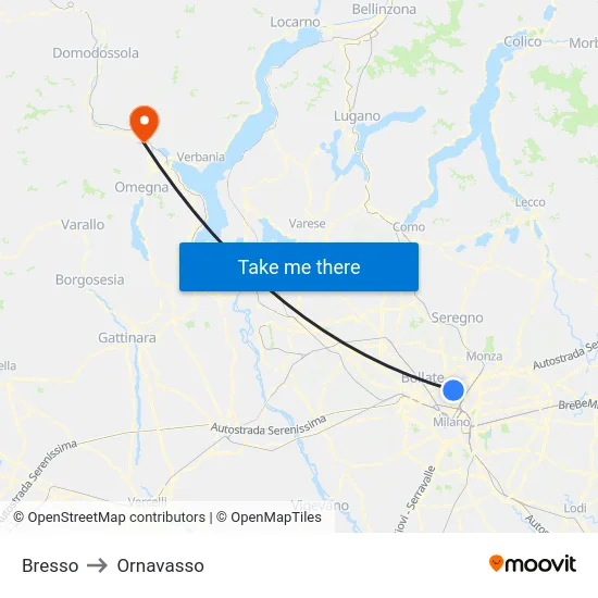 Bresso to Ornavasso map