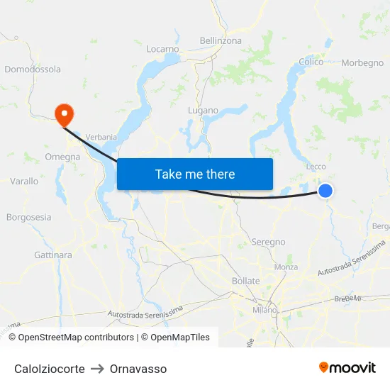 Calolziocorte to Ornavasso map