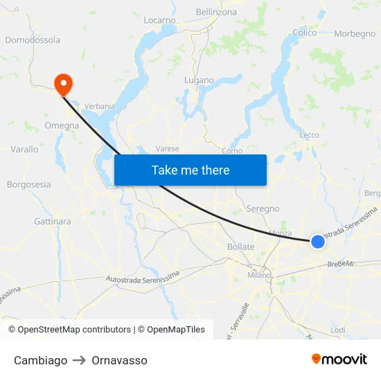 Cambiago to Ornavasso map