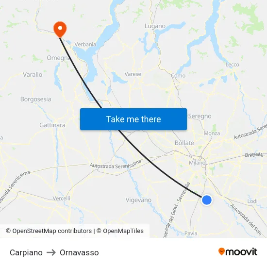 Carpiano to Ornavasso map