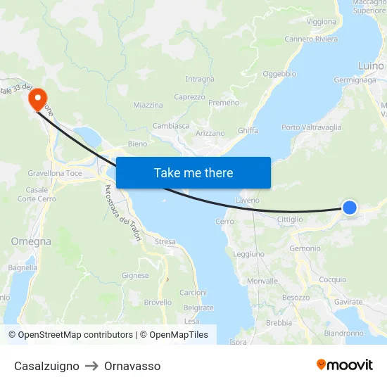 Casalzuigno to Ornavasso map