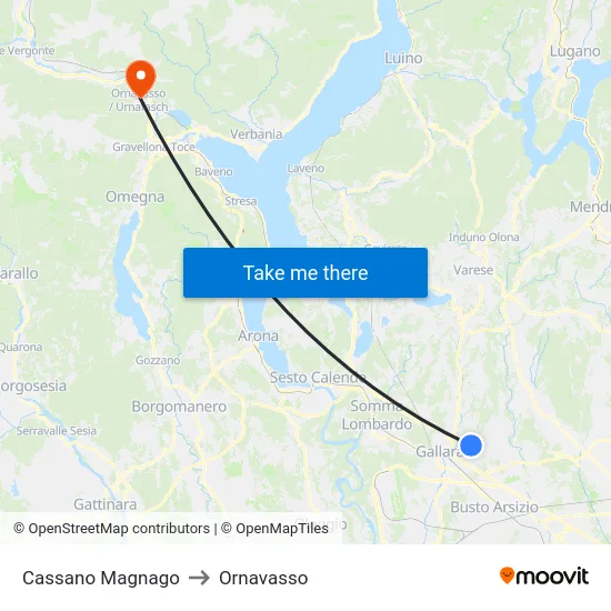 Cassano Magnago to Ornavasso map