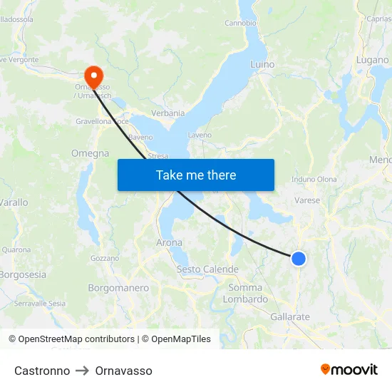 Castronno to Ornavasso map