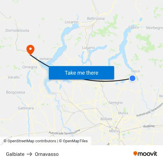 Galbiate to Ornavasso map