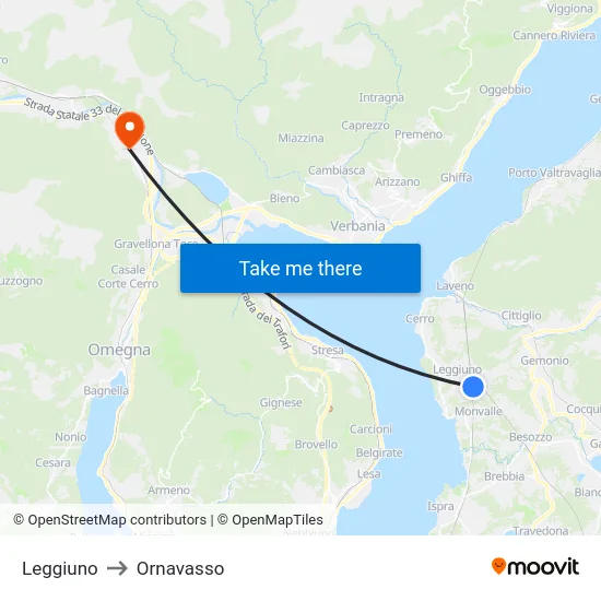 Leggiuno to Ornavasso map