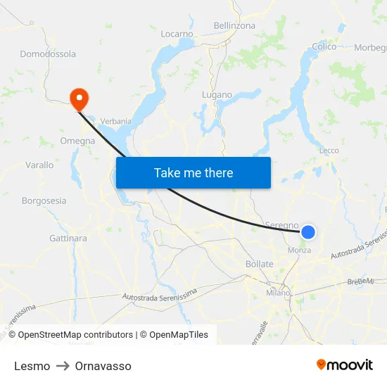 Lesmo to Ornavasso map