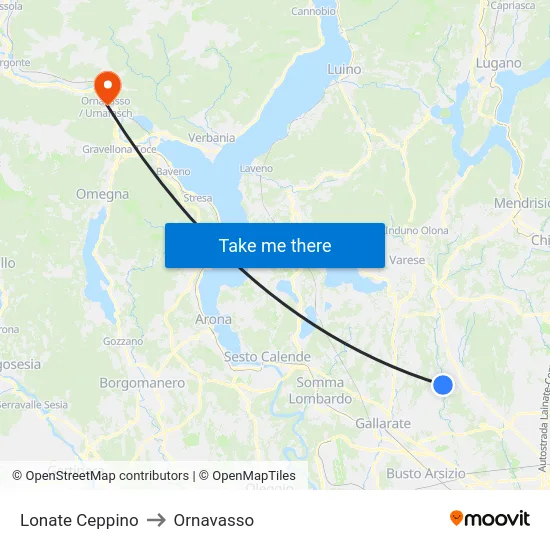 Lonate Ceppino to Ornavasso map