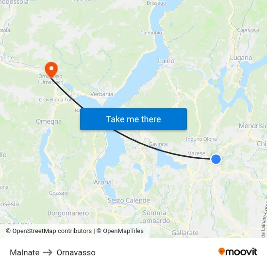 Malnate to Ornavasso map