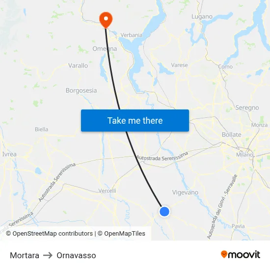 Mortara to Ornavasso map