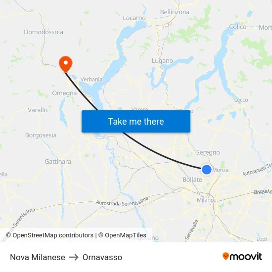 Nova Milanese to Ornavasso map