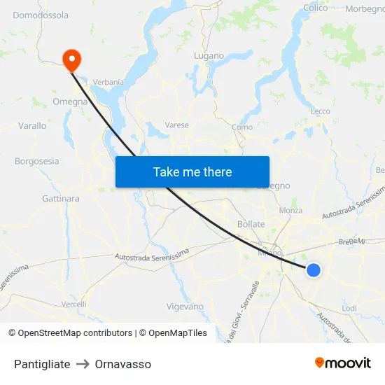 Pantigliate to Ornavasso map