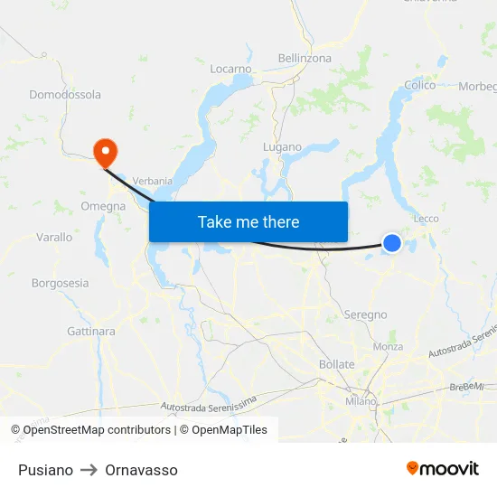 Pusiano to Ornavasso map