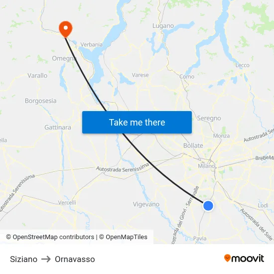 Siziano to Ornavasso map