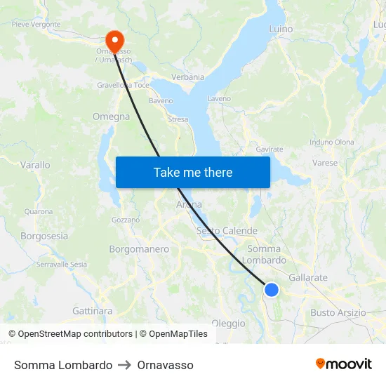 Somma Lombardo to Ornavasso map