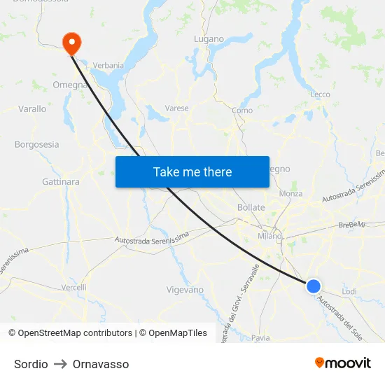 Sordio to Ornavasso map