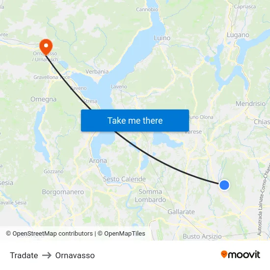 Tradate to Ornavasso map