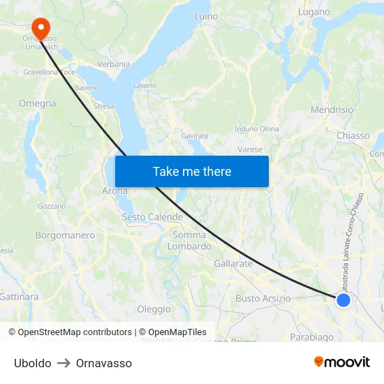 Uboldo to Ornavasso map
