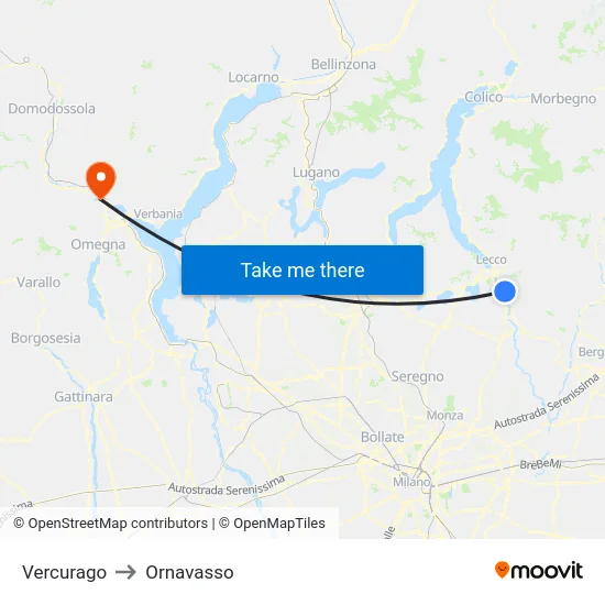 Vercurago to Ornavasso map