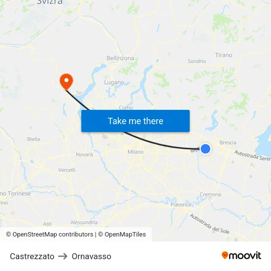 Castrezzato to Ornavasso map