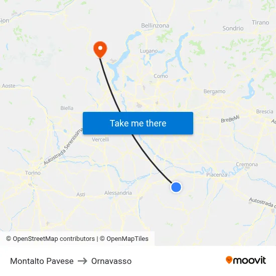 Montalto Pavese to Ornavasso map