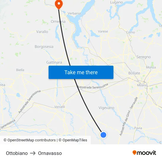 Ottobiano to Ornavasso map