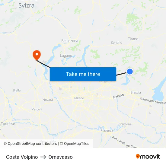 Costa Volpino to Ornavasso map