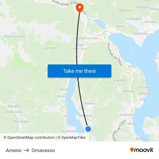 Ameno to Ornavasso map