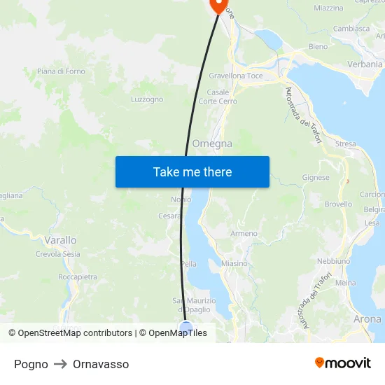 Pogno to Ornavasso map