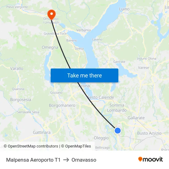 Malpensa Airport T1 to Ornavasso map