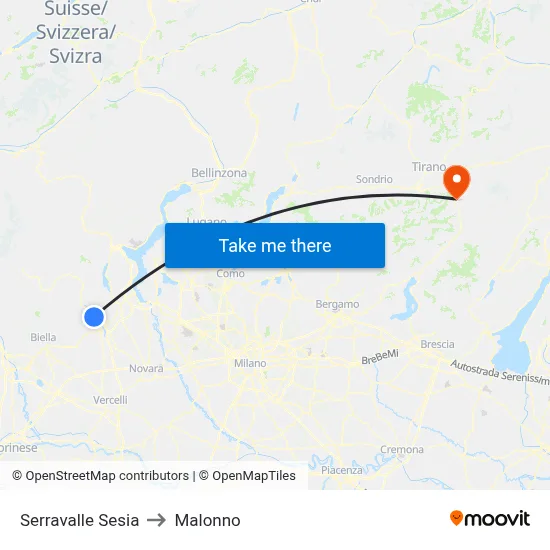 Serravalle Sesia to Malonno map