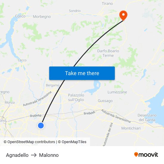 Agnadello to Malonno map