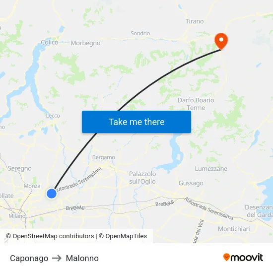 Caponago to Malonno map