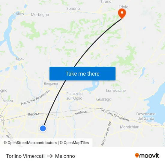 Torlino Vimercati to Malonno map