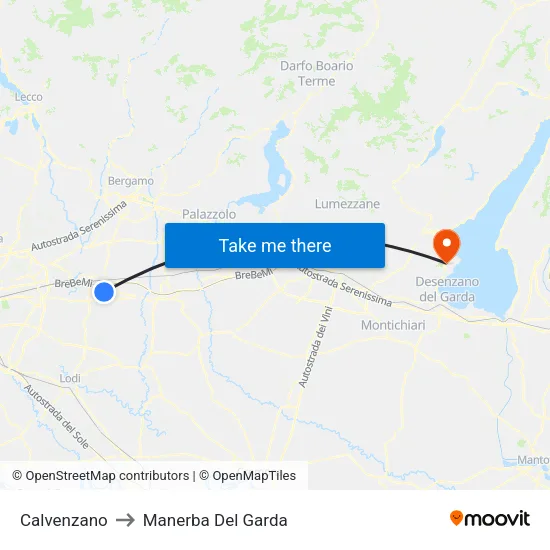 Calvenzano to Manerba Del Garda map