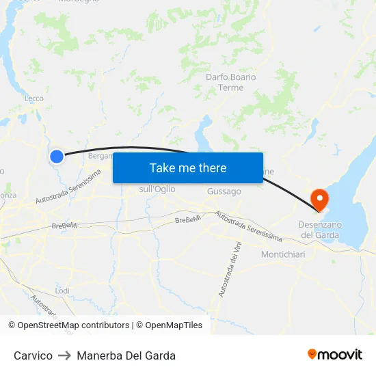 Carvico to Manerba Del Garda map