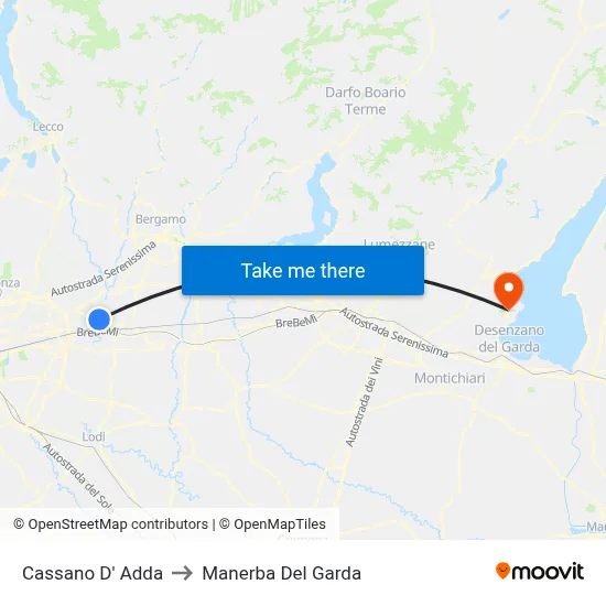 Cassano D'Adda to Manerba Del Garda map