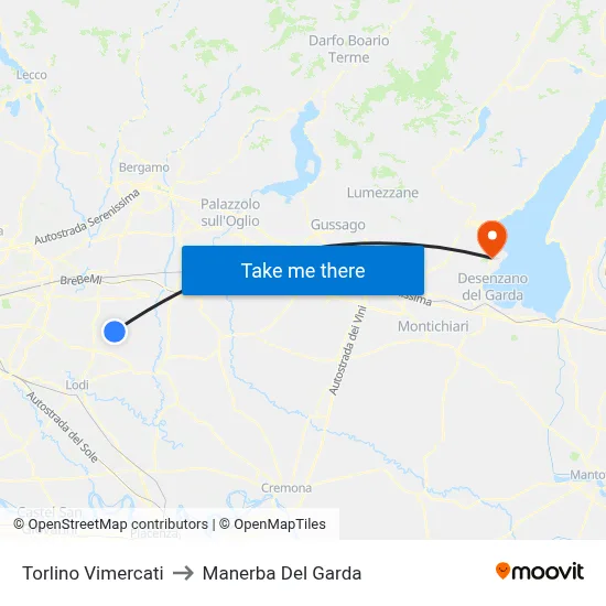 Torlino Vimercati to Manerba Del Garda map